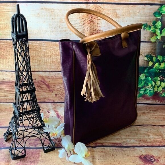 WOMEN PURPLE TOTE BAG WITH TASSLES - Picture 2 of 7